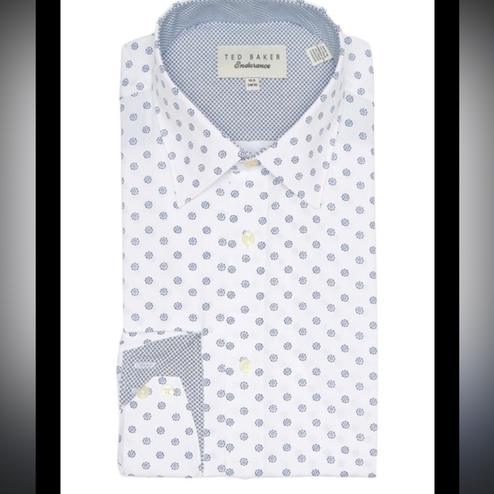 Ted Baker Endurance White and Blue Geometric Shirt